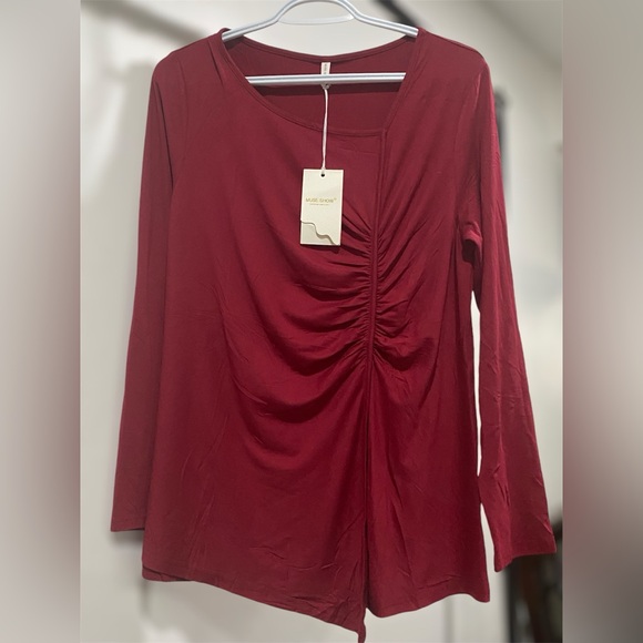 Tops - MUSE SHOW Womens Long Sleeve Tunics Fit Blouse Square Neck Pleated T-Shirt